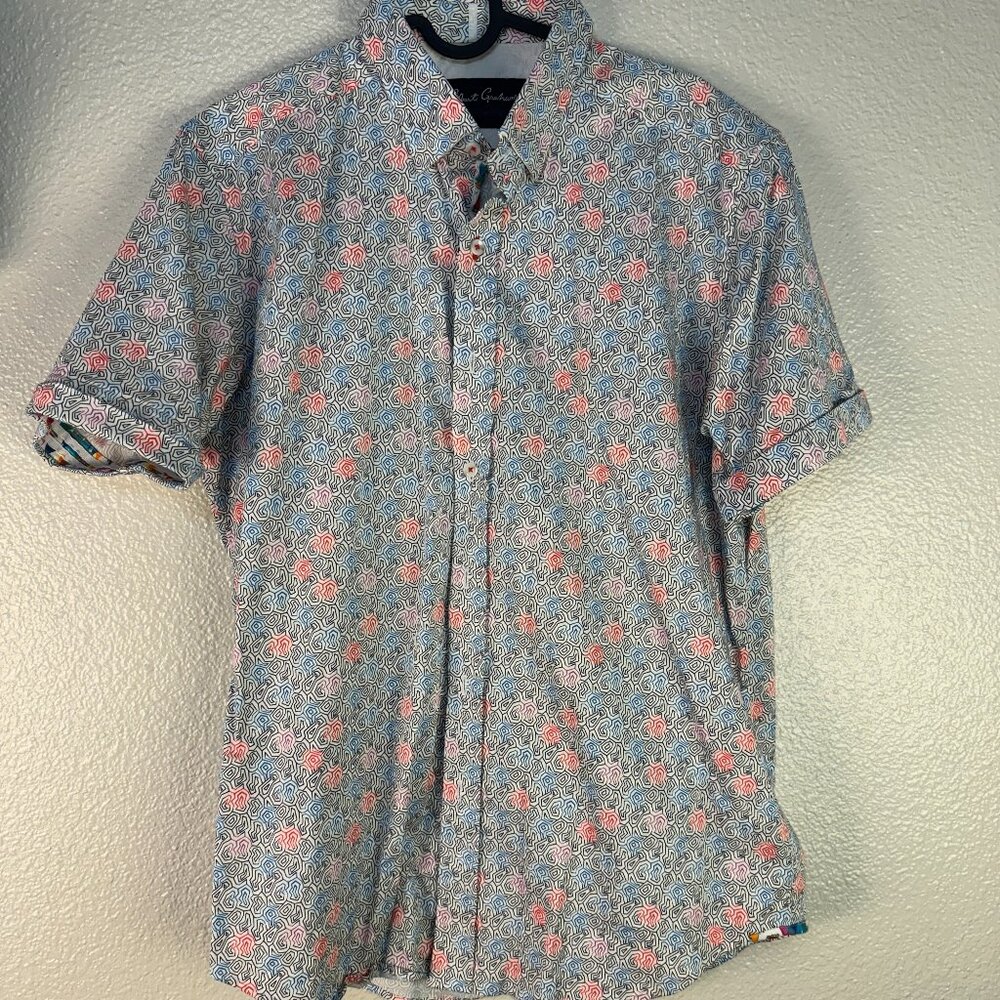 Robert Graham Geometric Short Sleeve Button Down Size L